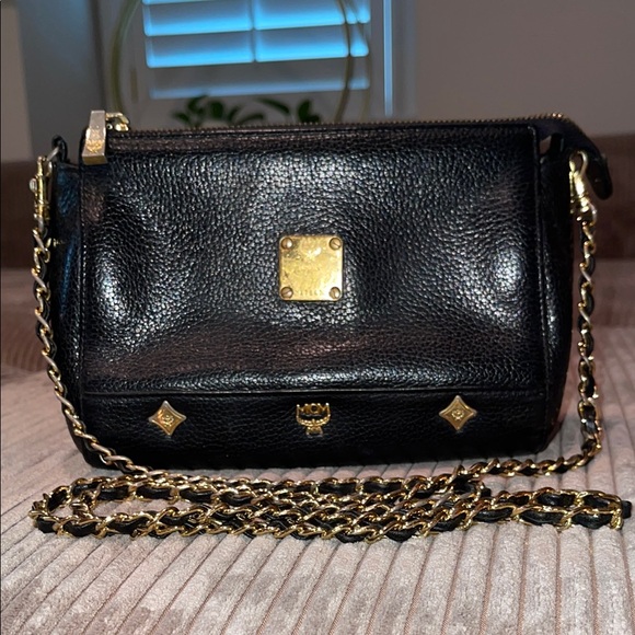 MCM Black and Gold Crossbody Bag with Textured Leather - Picture 1 of 8